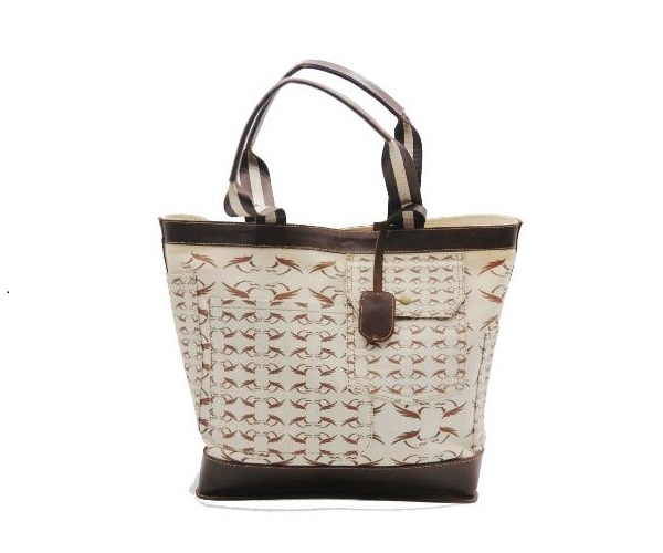 Ladies canvas and leather tote bag